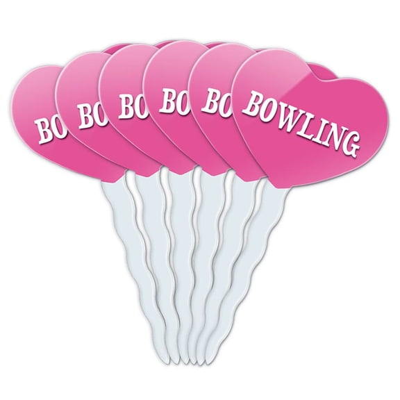 Bowling Heart Love Cupcake Picks Toppers - Set of 6