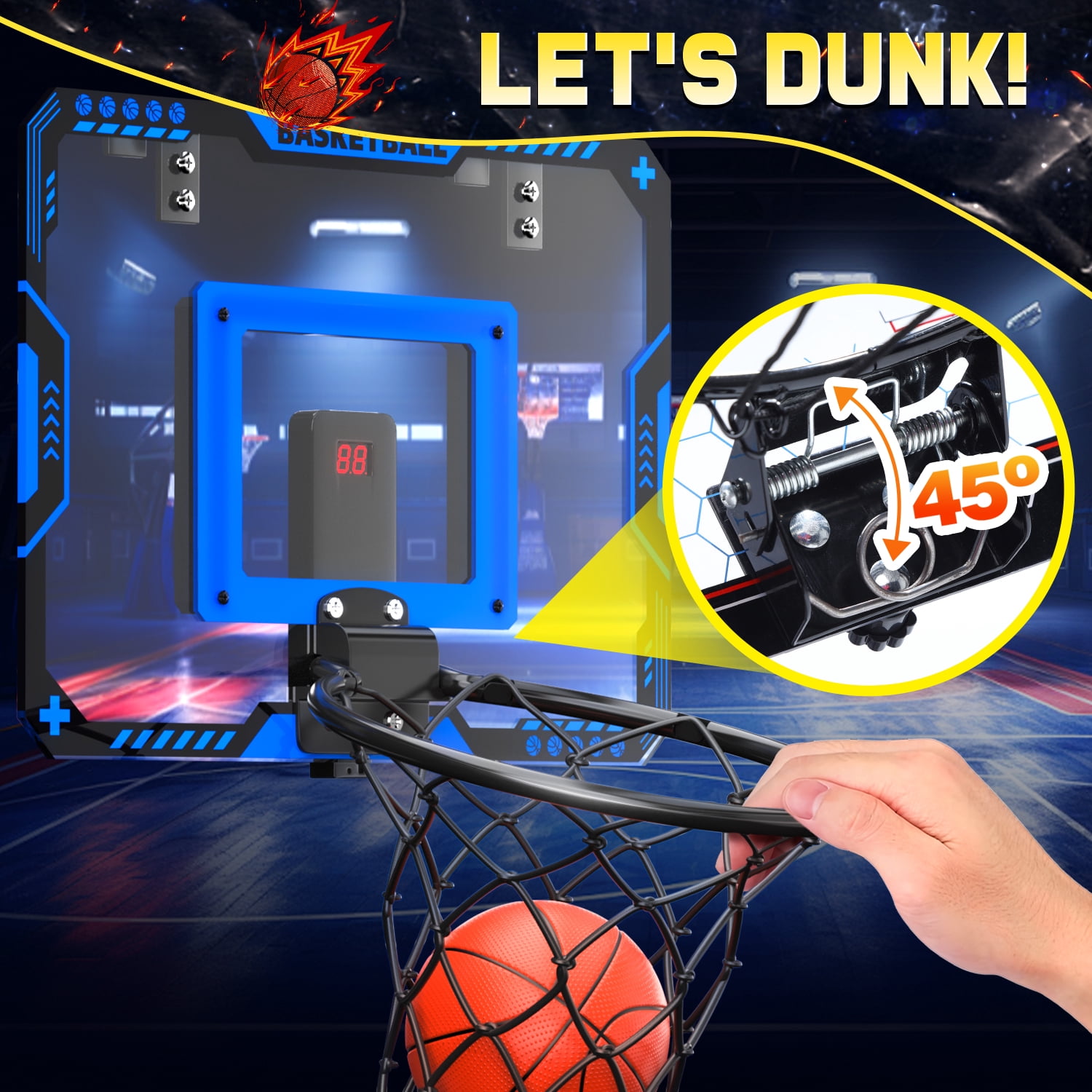 JoyStone Indoor Basketball Hoop for Kids, Mini Basketball Hoop with Electronic Scoreboard, Sounds, Over The Door Basketball Game Toys Gifts 3 Balls for Kids & Adults