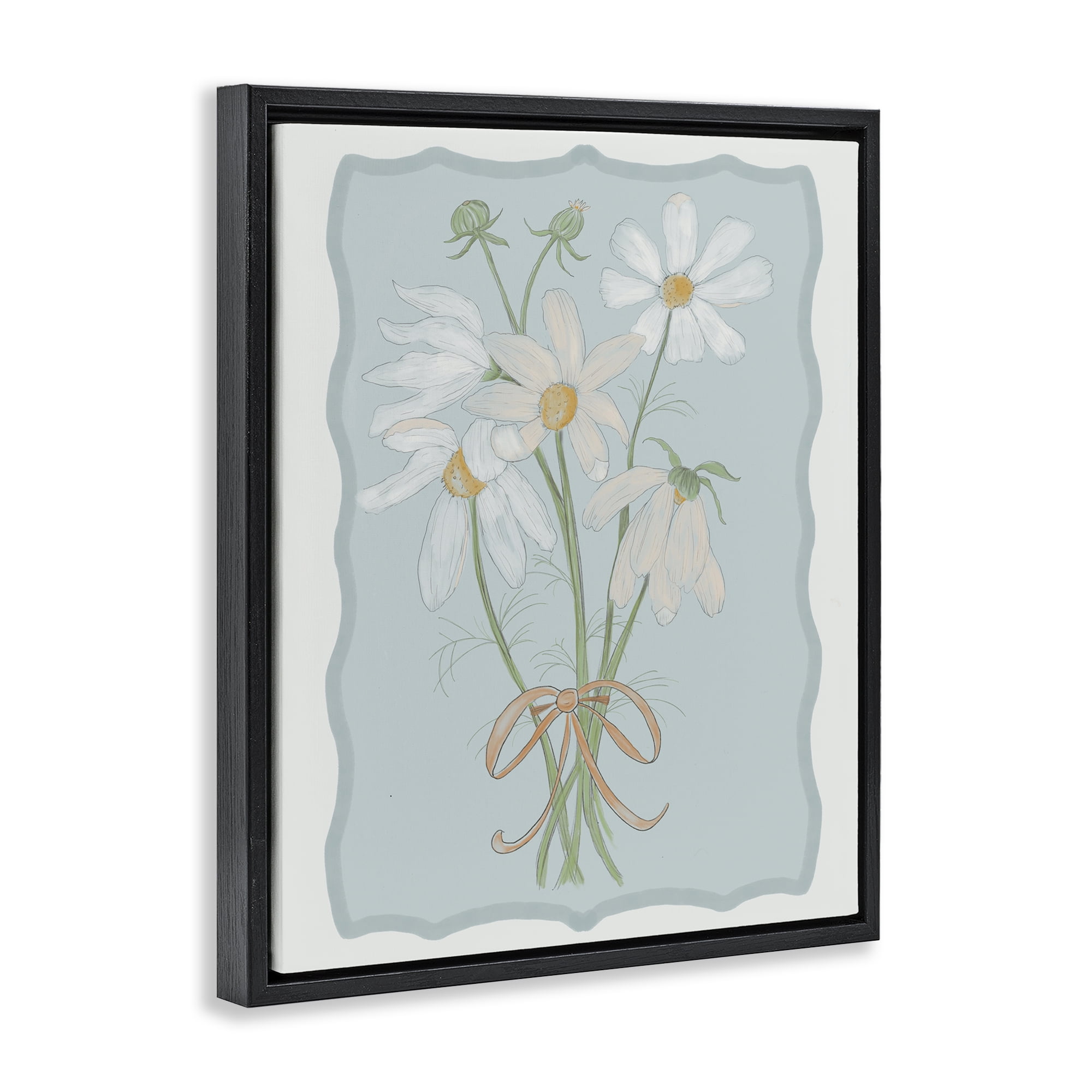 Spring Clippings Daisies Black Framed Floater Canvas Wall Art, design by Leslie Hermosa
