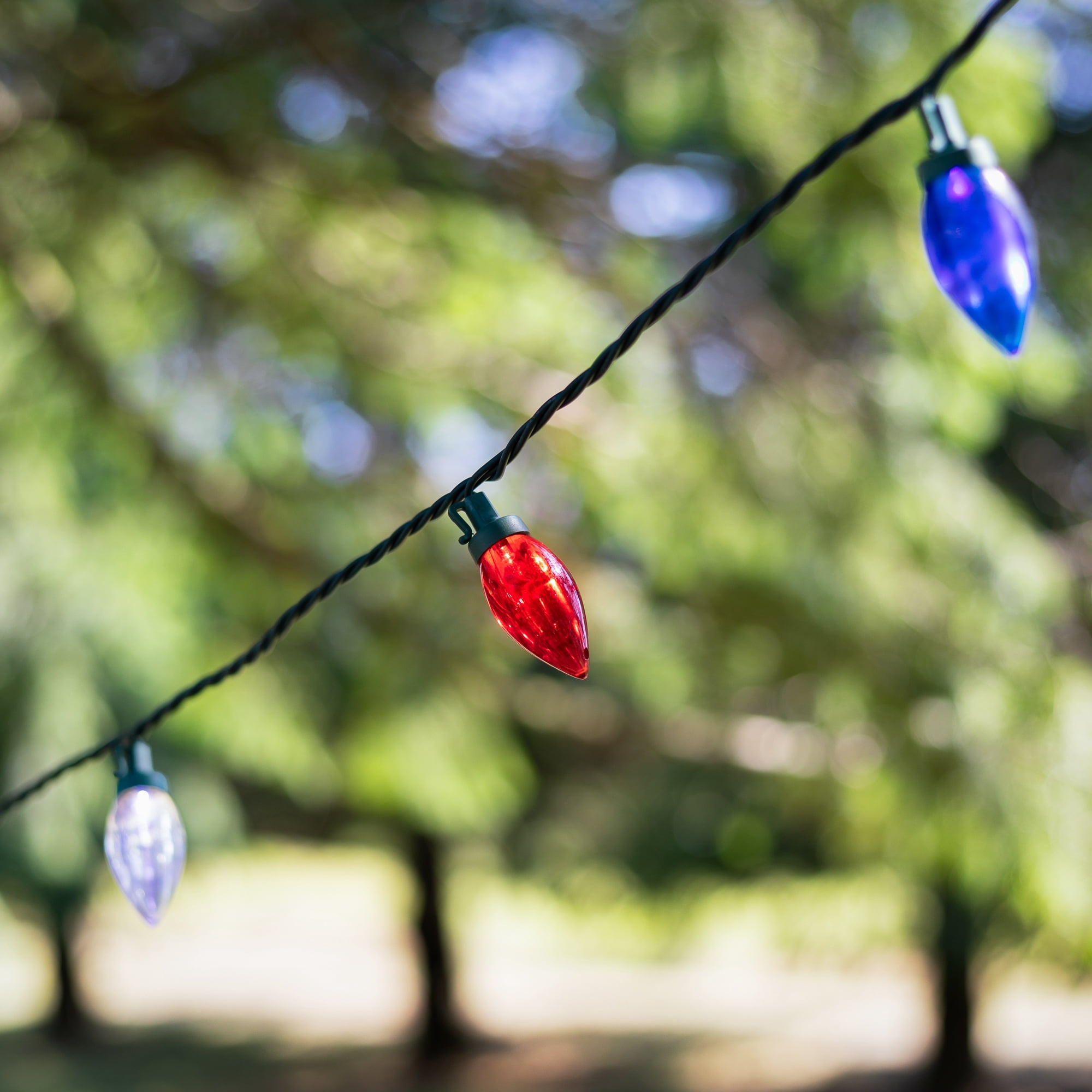 Patriotic LED C9 Christmas Lights - Red White and Blue - 16' Green Wire - 25ct