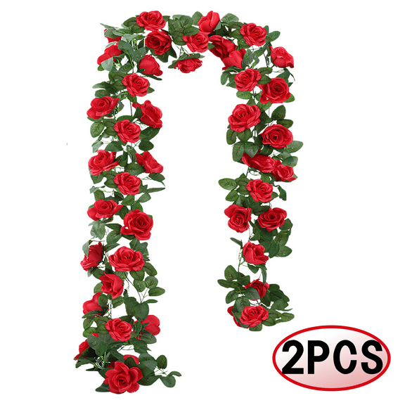 Artificial Rose Vine 16FT Fake Rose Garlands Hanging Flower for Wedding Home Valentine's Day Party Arch Garden Decoration 2PCS