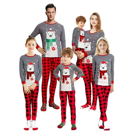 

RSRZRCJ Christmas Pajamas for Family Cute Bear Print Holiday Home Family Christmas Pjs Matching Sets for Adults Kids