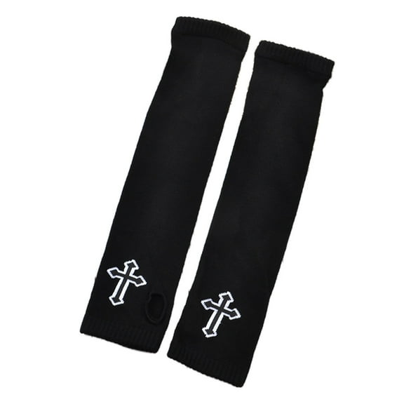 Sorrowso Cross Arm Sleeve Long Arm Warmer Fingerless Gloves Knit Arm Sleeves Stretchy Half Finger Gloves Halloween Costume
