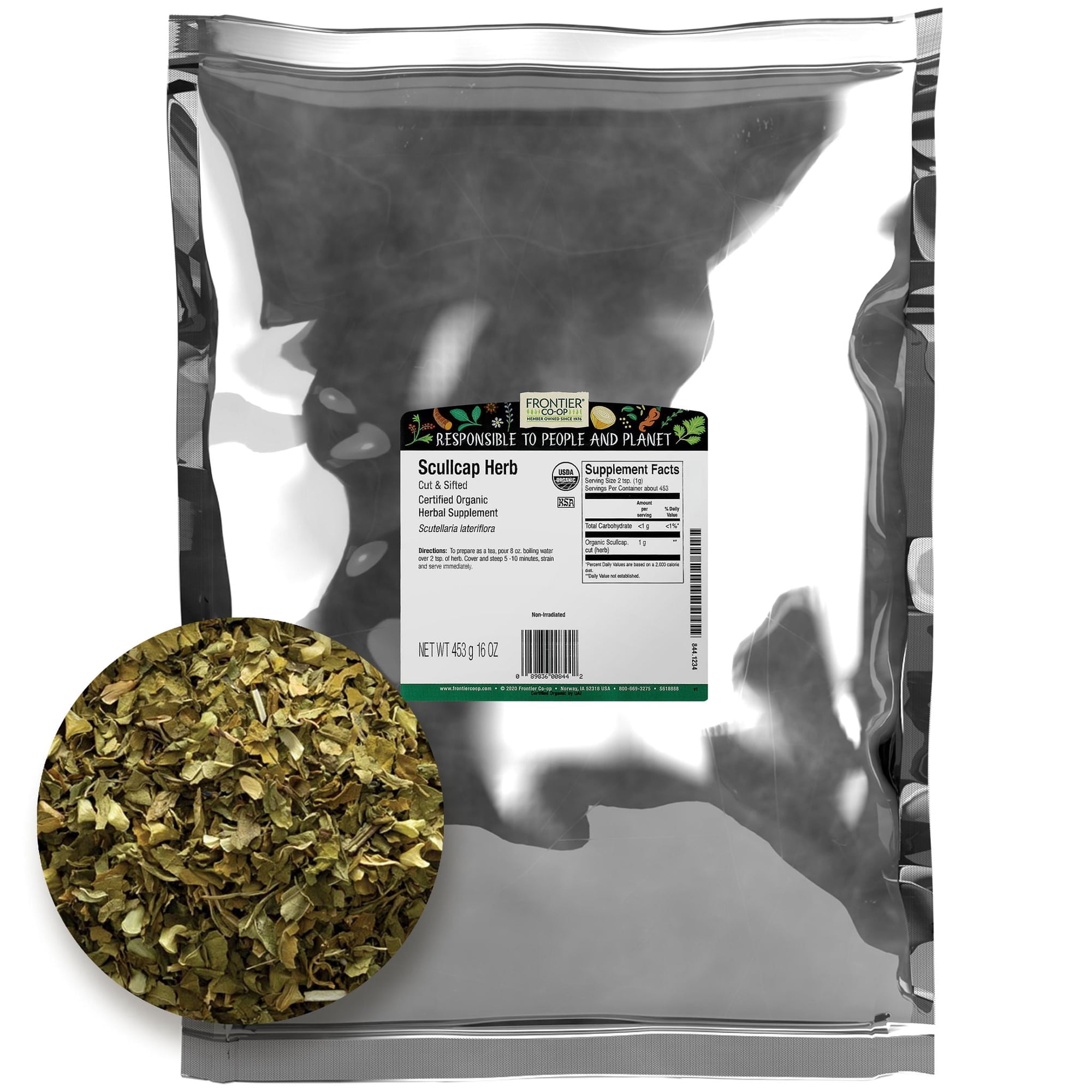 Frontier Co-op Certified Organic Scullcap Herb, 16 oz. Bag