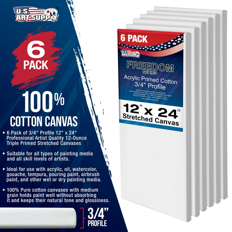 Pre Stretched Cotton Canvas, 12x12 Inch | 7 Pack of Triple Primed Blank  White Artists Canvases | Art Supplies for Painting, Acrylics, and Oil Paint  