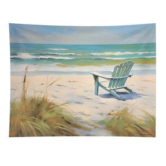 RKSupls Seaside Adirondack Chair Impressionist Painting Polyester Wall Tapestry Anti Wrinkle Art Hanging Decor for Bedroom Living Room Home Holiday Decoration Gift