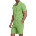 thumbnail image 6 of Havenre Men's Waffle Knit 2 Piece Outfits Summer Casual Half Zipper V Neck Collared T-Shirts and Drawstring Elastic Waist Atheltic Short Pants Set Fashion Tracksuits Green M, 6 of 10