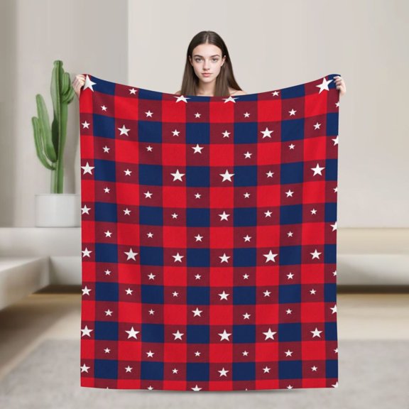 Patriotic Throw Blanket, Americana Flag Pattern Throw Blanket for USA Lovers, Rustic Home Decor for Living Room Sofa Couch Bed, Holiday Gift 50x40