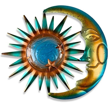 Liffy Artistic Sun and Moon Metal Wall Decor - Hanging Moon and Star Art for Bathroom, Bedroom, Porch - 13" Height - Enhance Your Living Space with Stunning Detail