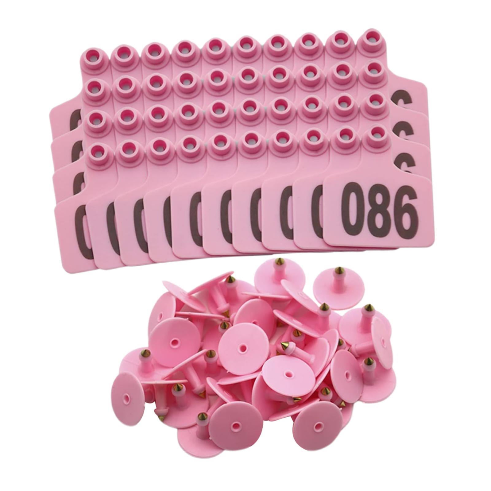 Lazsy 100 Pieces Cattle Ear Tags Animal Identification Sheep Farm Animal Tags Ear Tags Pink