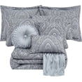 thumbnail image 5 of Chezmoi Collection Seville 9-Piece Medallion Paisley Jacquard Comforter Set, Queen, Gray/Silver, 5 of 7