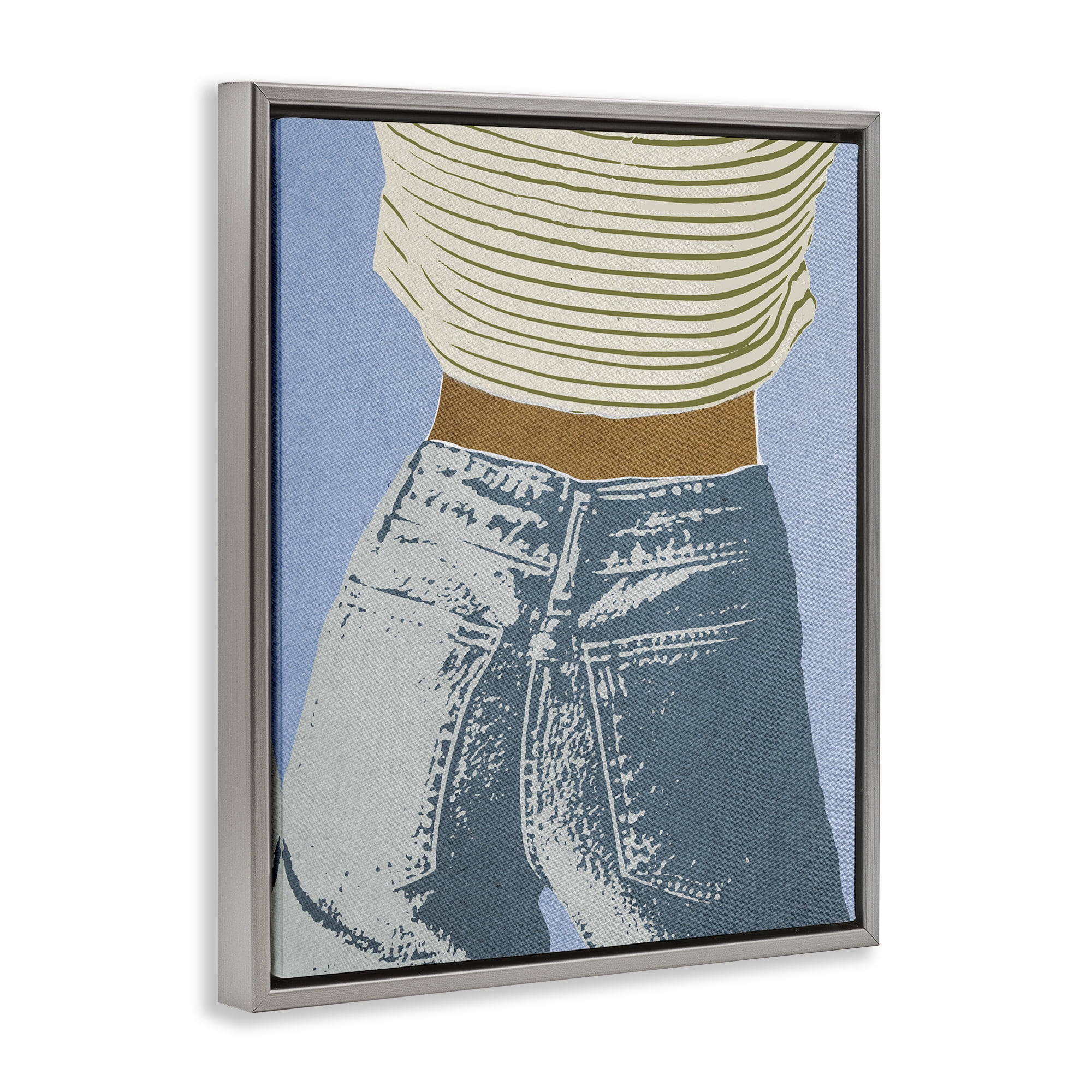 Stupell Industries Vintage Jeans & Tee Gray Framed Floater Canvas Wall Art, design by Victoria Barnes