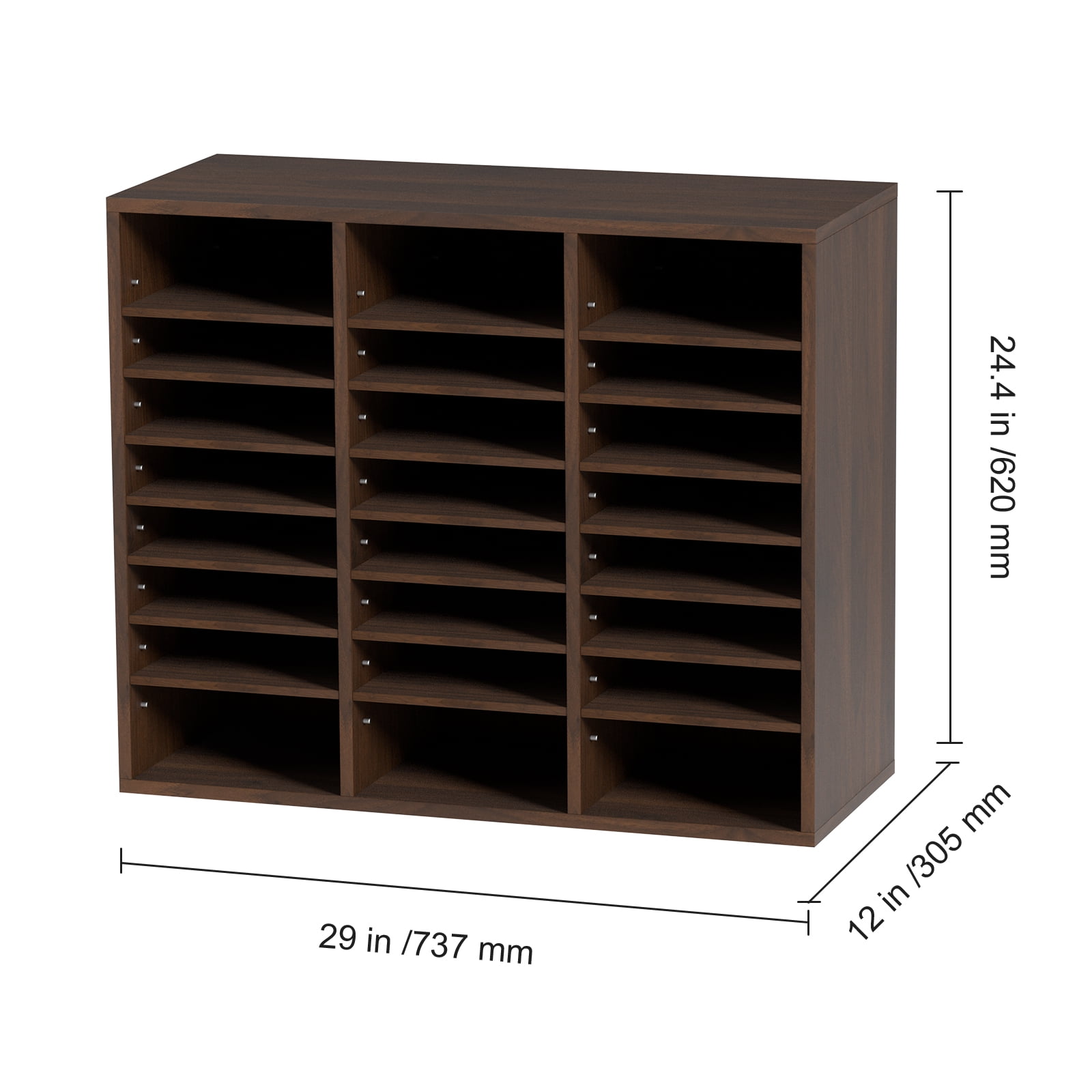 VEVOR Wood Literature Organizer Adjustable File Sorter 24 Compartments Countertop Literature Organizer Paper Storage Holder Brown