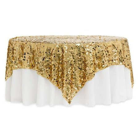 

1 Pc Large Payette Sequin Table Overlay Topper 90 X90 Square - Gold For Wedding Baby Shower Quinceanera/Sweet 16 New Years Bash Anniversary Party