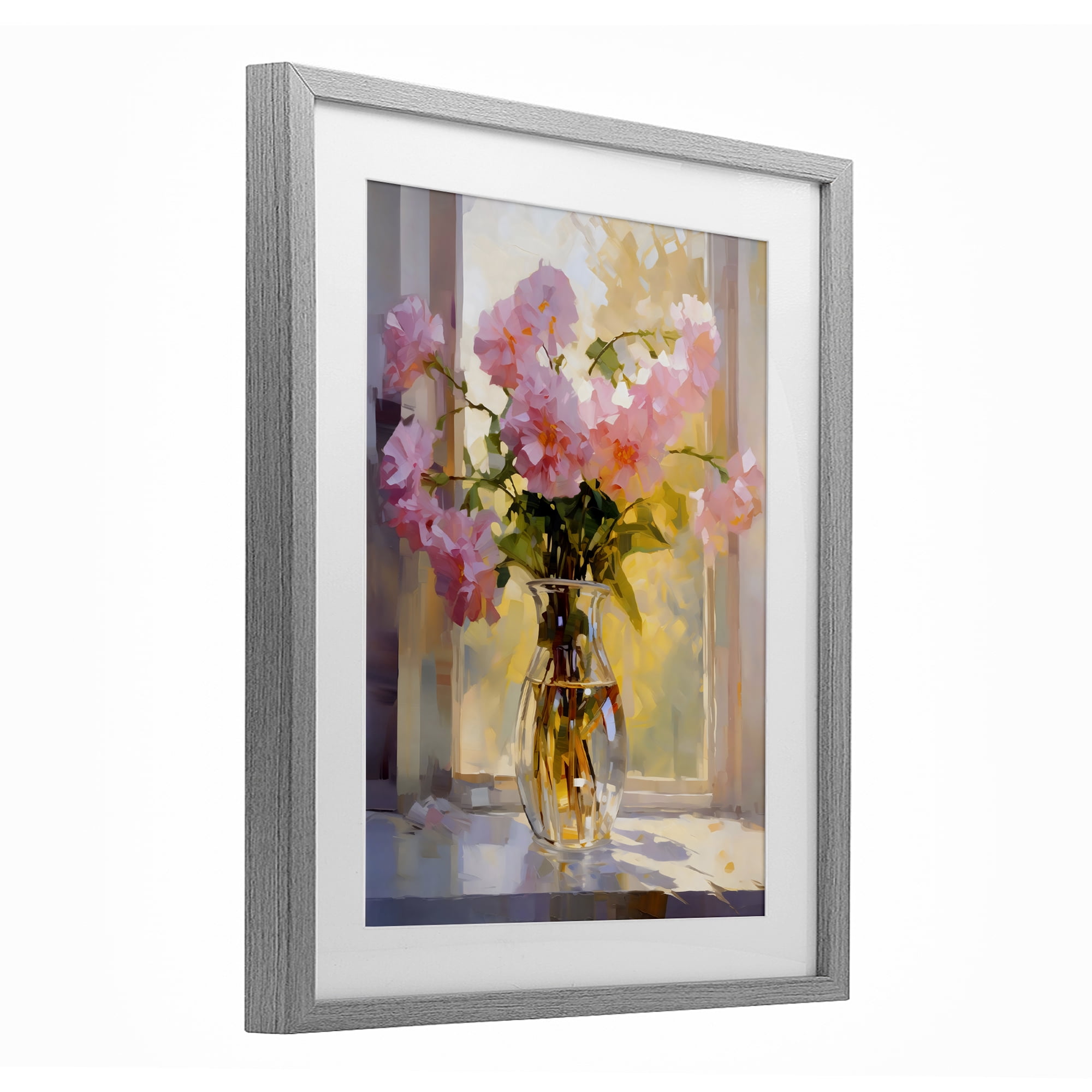 Stupell Industries Pink Flowers in Sunlit Vase Gray Framed Print Under Glass, design by Creative Studio