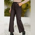 thumbnail image 2 of Women's Elastic High Waist Cropped Leather Pants Casual Loose Trousers Leather Straight Leg Wide Leg Pants, 2 of 7