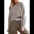 thumbnail image 1 of Sudadera Corta para Mujer, Cuello Redondo, Larga, Talla Grande, Otoño-Invierno 2025, Estilo Jersey Holgado. Gris L, 1 of 10