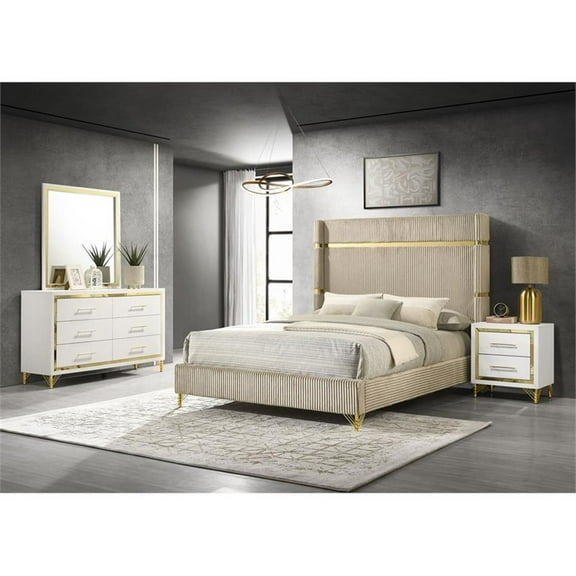Pemberly Row 4-piece Wood Bedroom Set with Upholstered Eastern King Bed Beige