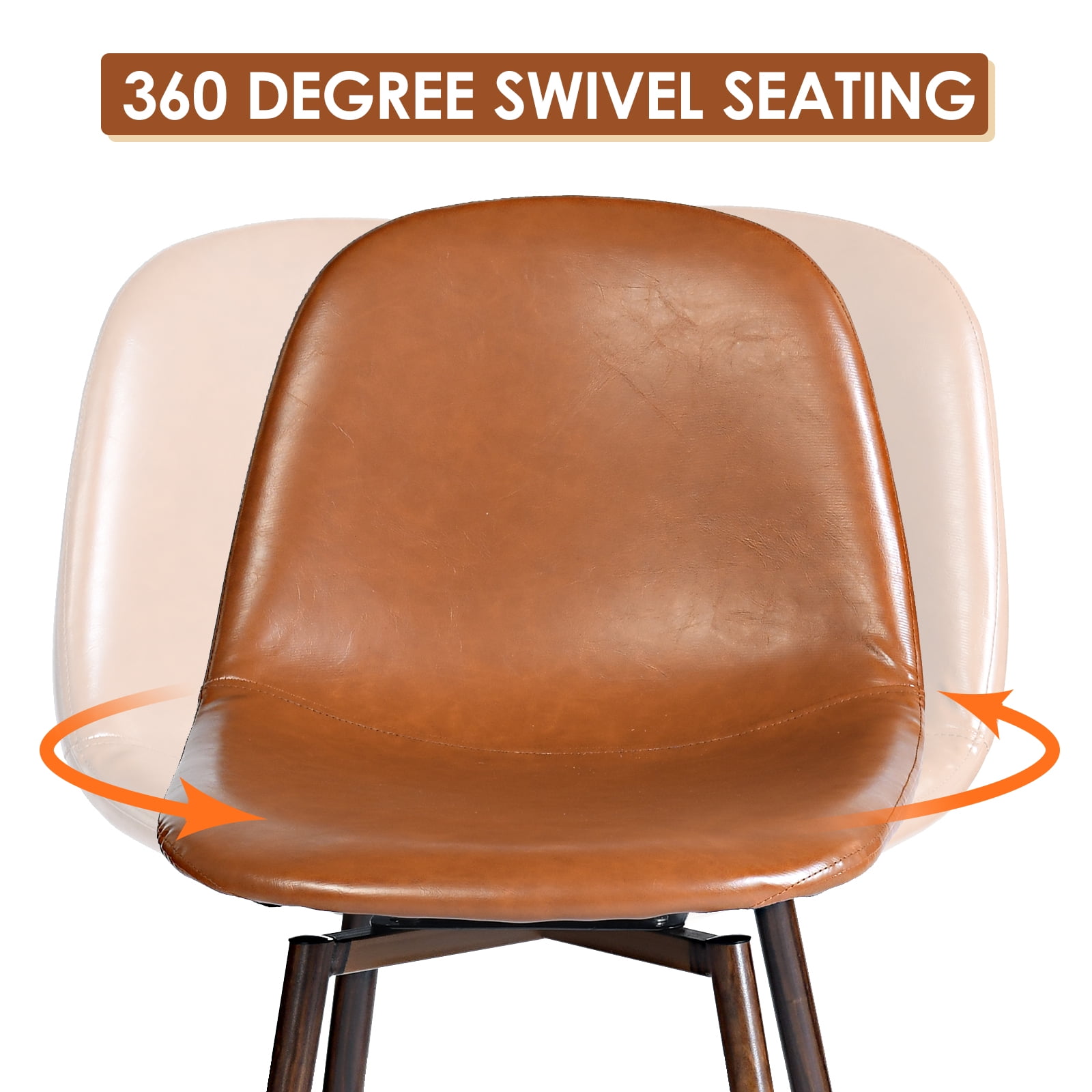 Lot de 2 tabourets de bar pivotants d'extérieur Homy Casa, design moderne du milieu du siècle, sièges rembourrés en cuir synthétique pour jardin et terrasse, cognac