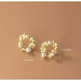 thumbnail image 2 of K-KED 925 Sterling Silver Crystal Leaves Circle Pearl Stud Earrings Studs Garden-Gold, 2 of 6