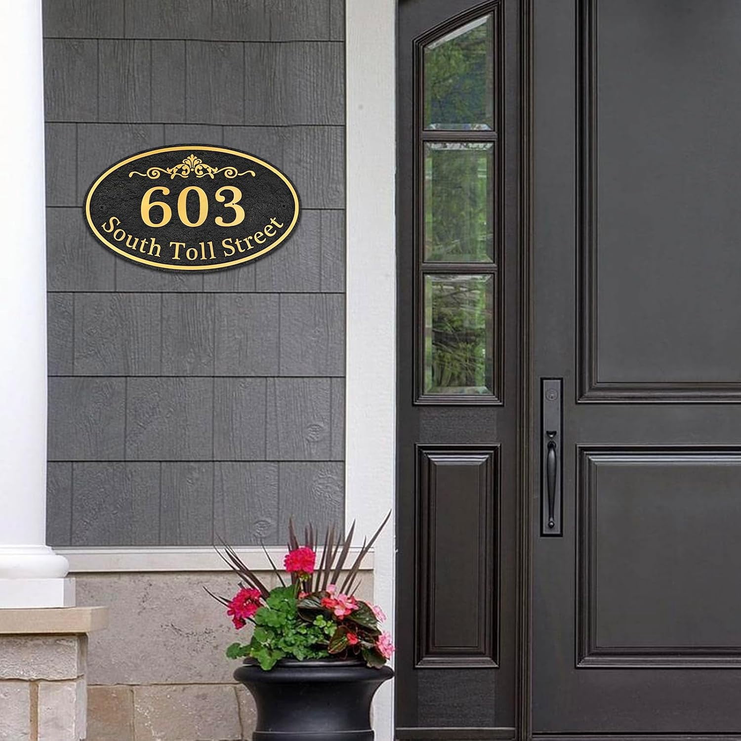 Oval Address Plaque Metal Option - Personalized House Number Sign, Address Sign for Outside, Yard, Driveway, Fence, Mailbox, Gate.