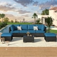 thumbnail image 1 of AECOJOY 7 PCS Patio Conversation Set, PE Rattan Wicker Outdoor Sectional Set with Cushions and Coffee Table, Patio Dining Set for Garden in Black Rattan & Peacock Blue Cushion, 1 of 7