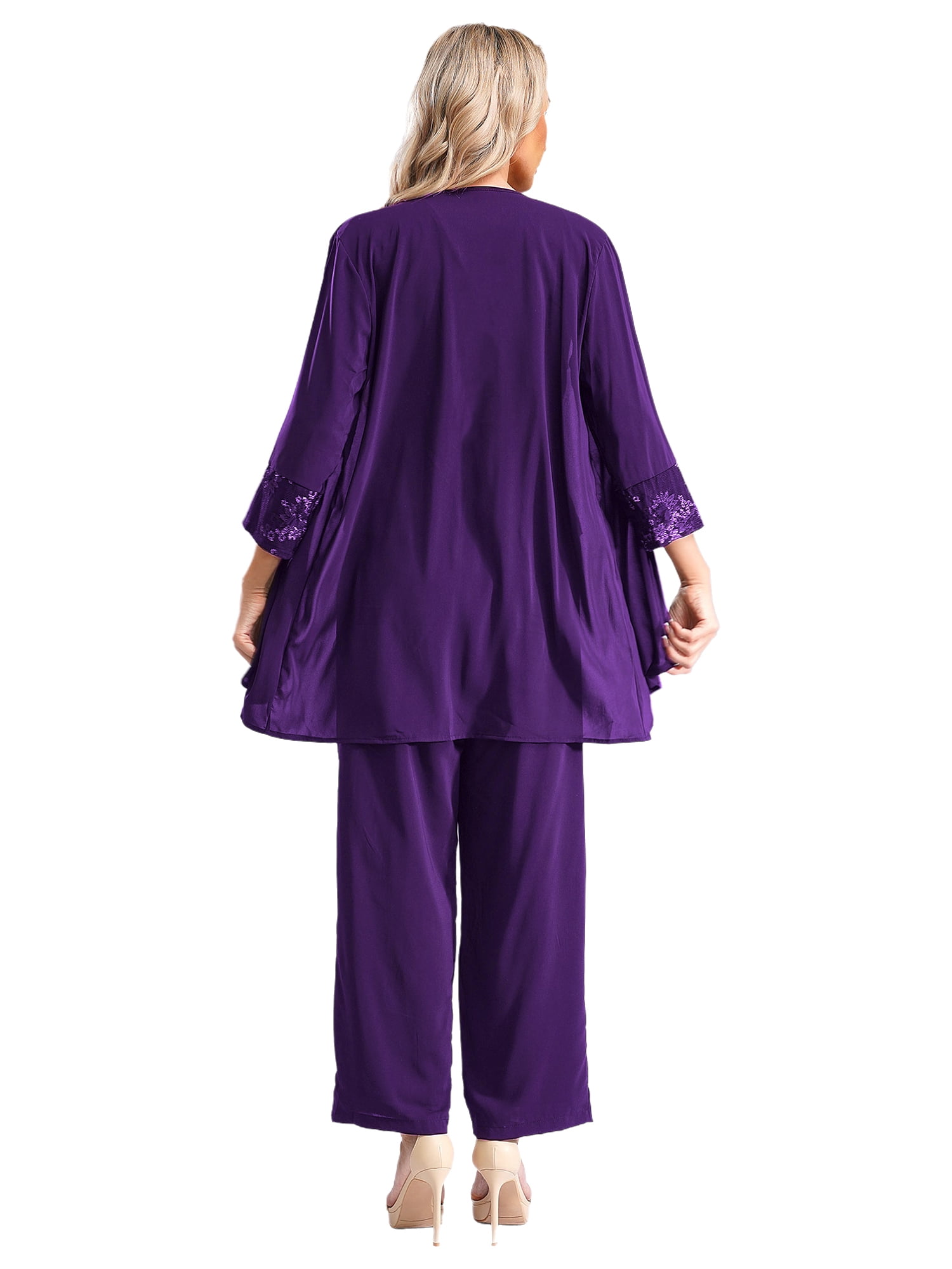 inhzoy Women's Lace-Chiffon 3-Piece Mother of The Bride Dress Formal  Pantsuit Purple S - Walmart.com