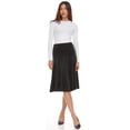 thumbnail image 2 of BGDK Women’s Velour Panel Midi Skirt – 27 Inch Length, Elastic Waist, A-Line Pleated Skirt, Soft Comfortable Fit and Flare – Navy X Small, 2 of 5