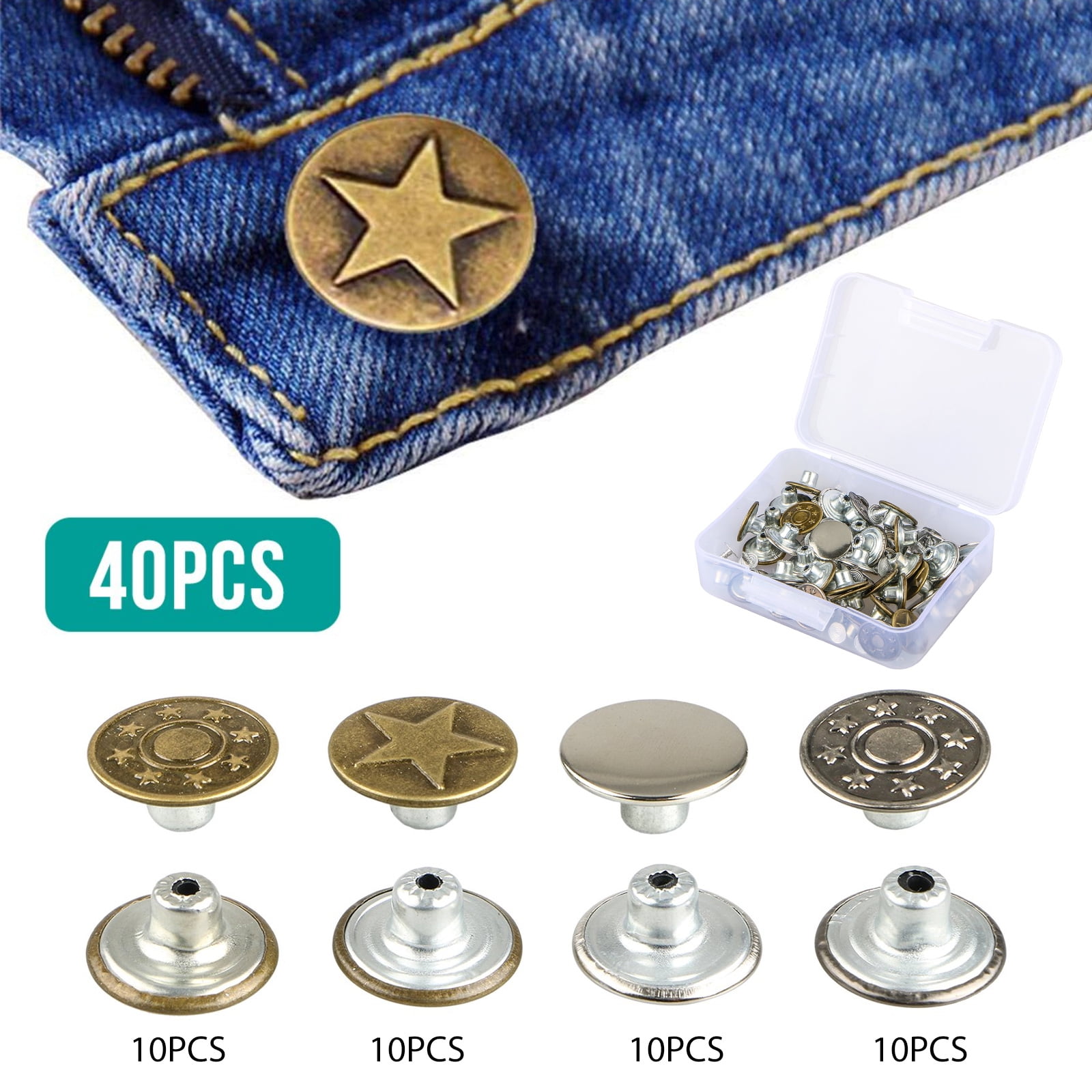 Jean Button Pins 4 PCS Button Pins for Jeans Pants Button Pins Instant Buttons Jean Button for Pants Fashion Jeans Swing Crafts DIY Easy to Use and No Tools Require. 