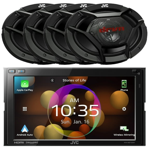 In-Dash Double DIN 6.8" Clear Resistive Touchscreen Bluetooth WiFi USB AM/FM Radio Multimedia Car AV Stereo Receiver, 4x 6x9" 500 Watt Peak Power 3-Way Coaxial Vehicle Speakers