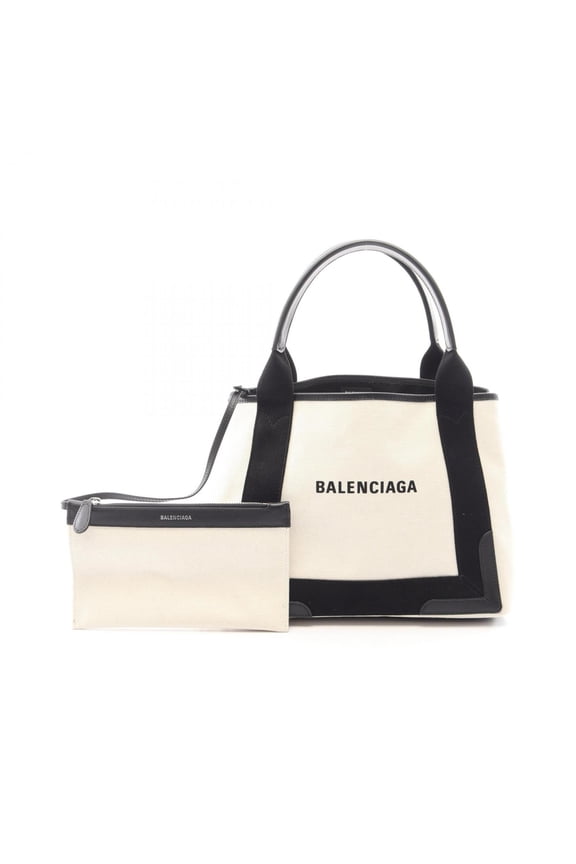 Pre-Owned Balenciaga Navy Cabas S Tote Bag Handbag, Canvas and Leather, Women's, Ivory/Black,...