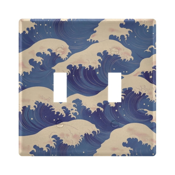 Yayeee Toggle Light Switch Wall Plate 2-Gang 4.56"x4.48" Decorative Outlet Cover, Blue Wave Pattern
