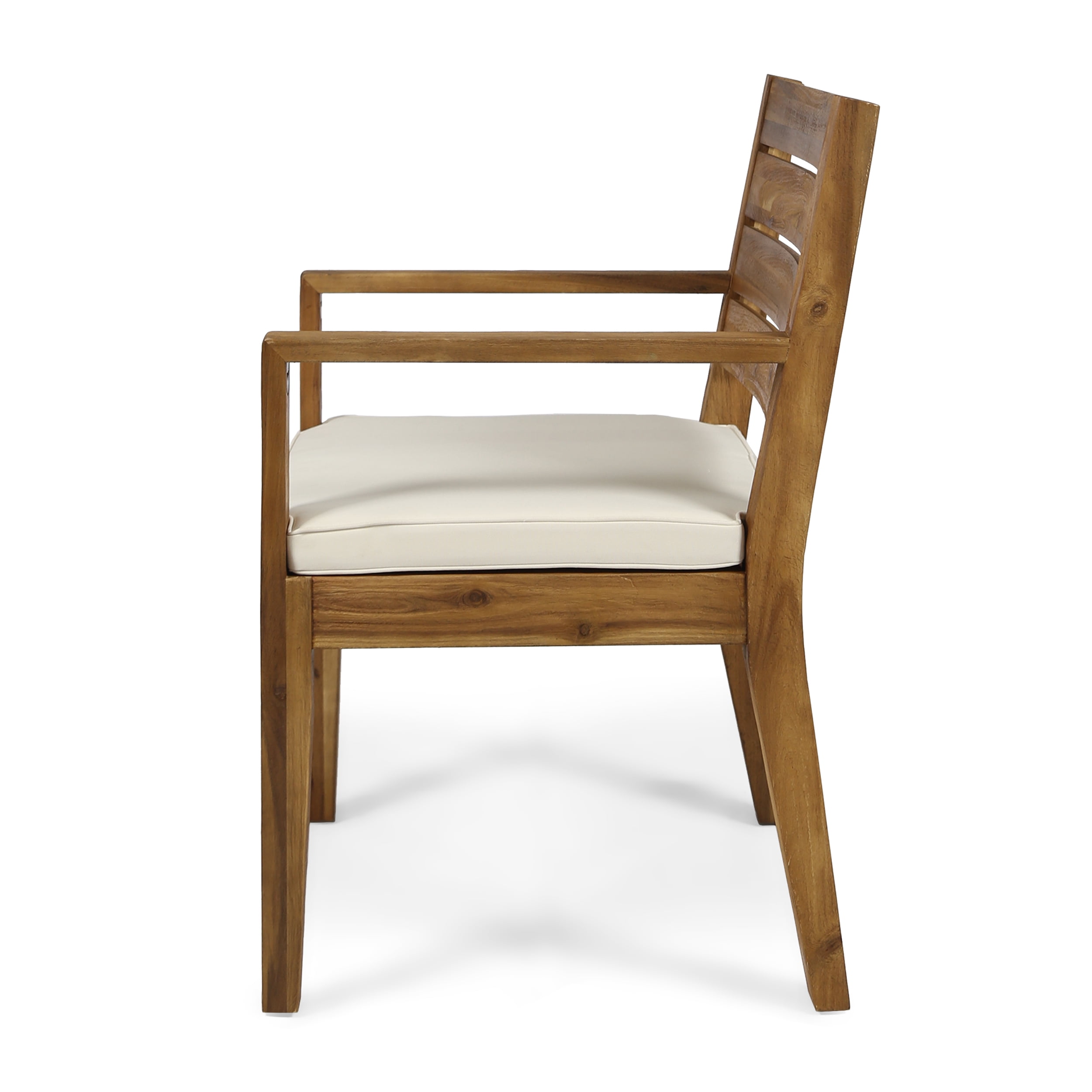 Outdoor Dining Chair Set of 2, Sandblast Finished Wood Frame with Beige Soft Cushion for Patio Garden, Natural and Beige