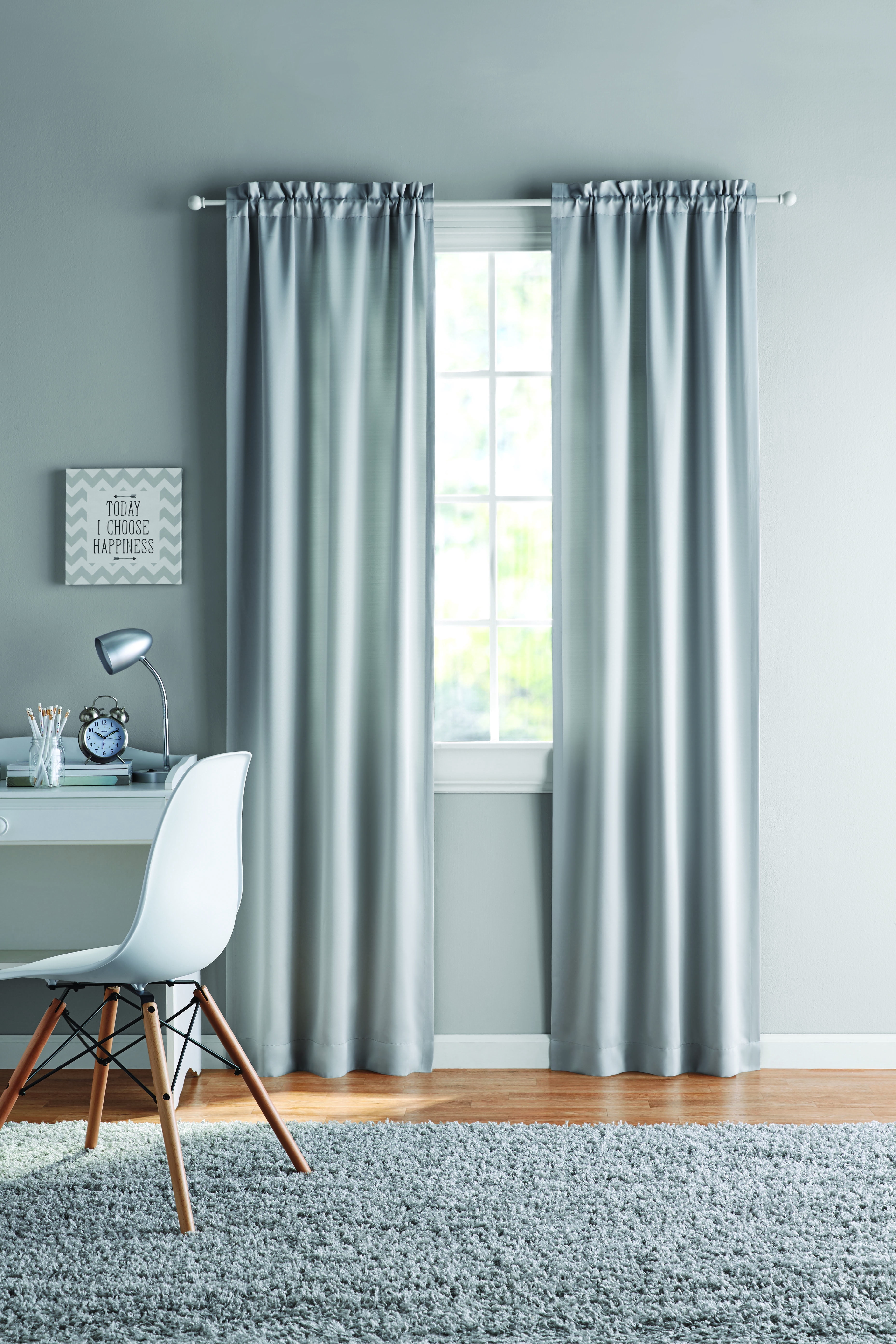 (2 pack) Your Zone Solid Blackout Rod Pocket Curtain Panel Pair, Set of 2, Silver, 30" W x 63" L