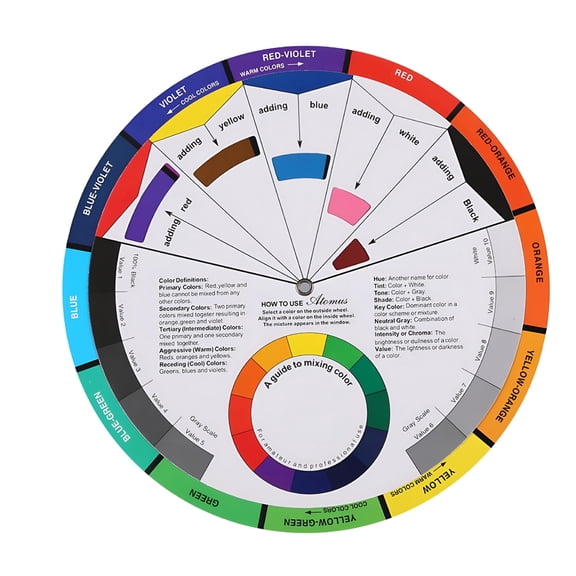 CCOCC Color Wheel Guide for Painting Drawing | Standard Color Mixing Learning Board | Shows Shades, Tints Tones | Visual Color Relationships Tool | 1-Piece Set