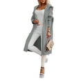 thumbnail image 2 of Womens Long Cardigan Cable Knitted Open Front Oversized Long Sleeve Hooded Outerwear Sweater Coat Grey XXXL, 2 of 7