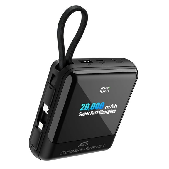 Ecosonique 20000mAh Power Bank 33W Max Fast Charging Portable Charger with Built in Cables USB C Phone Battery Pack for iPhone Cellphone Tablets