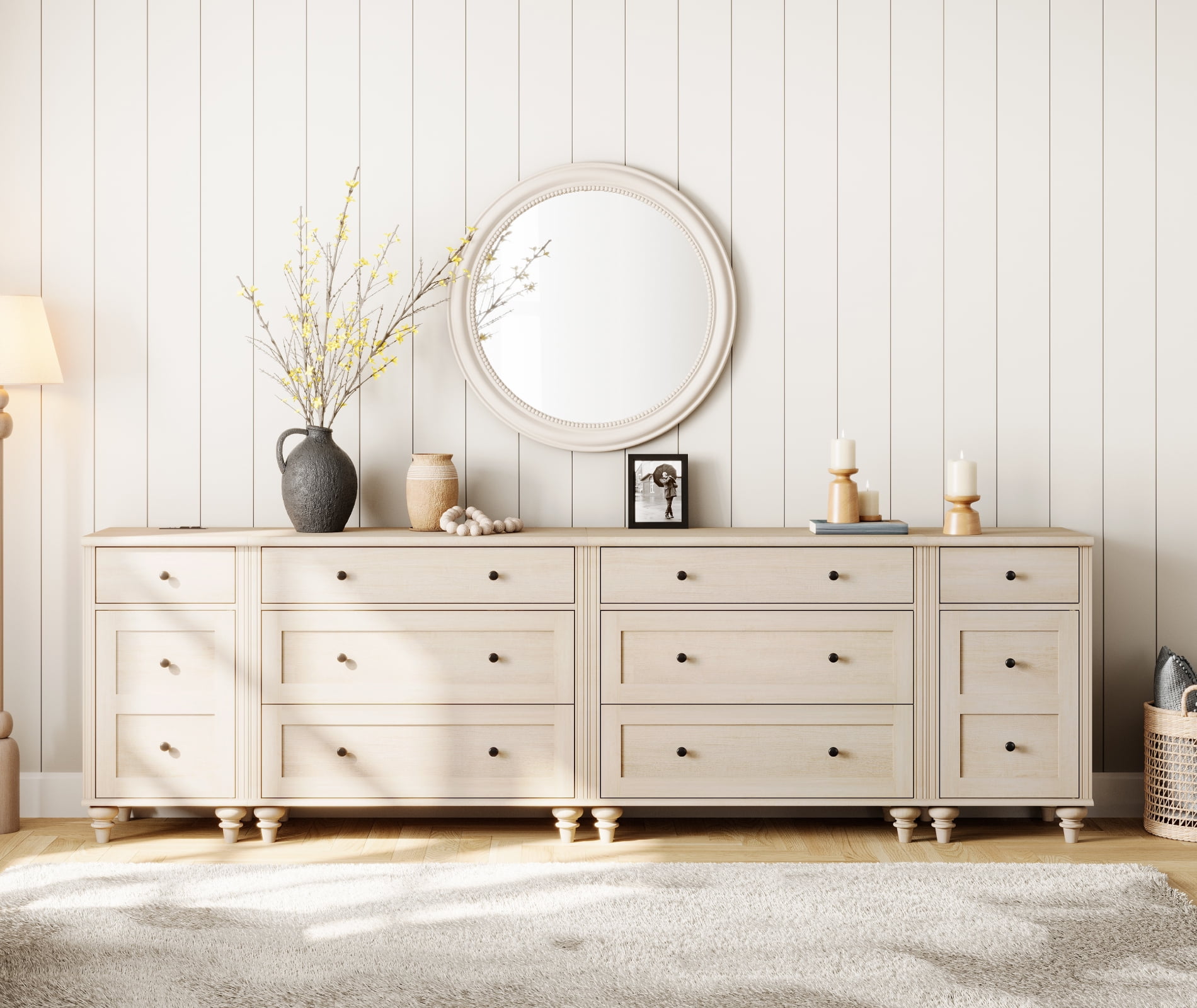 WAMPAT Dresser for Bedroom with 8 Drawers and 2 Storages, Dresser with Charging Station for Living Room, Dressers with Wide 3 Chest of Drawers, for Hallway, Beige