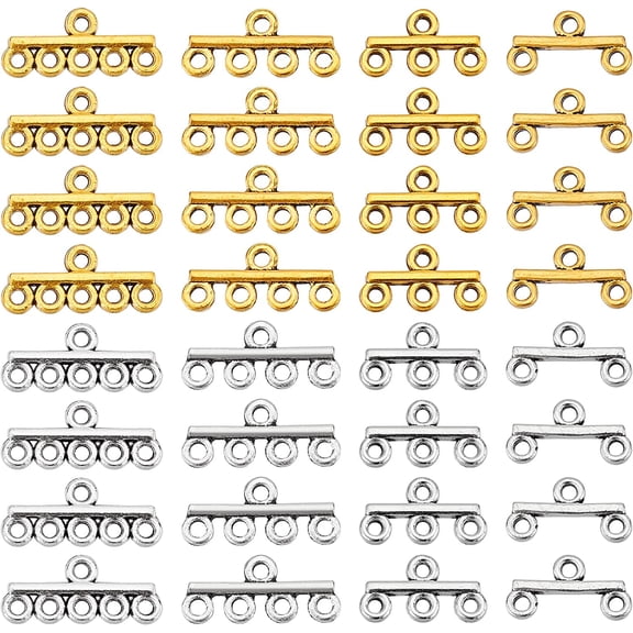 80pcs Layering Clasps 2 Colors 15~20mm Necklace Connectors Alloy Multiple Layered Spacer Clasp for DIY Multi String Bracelets Earring Necklace Jewelry Crafts Making 2/3/4/5 Holes