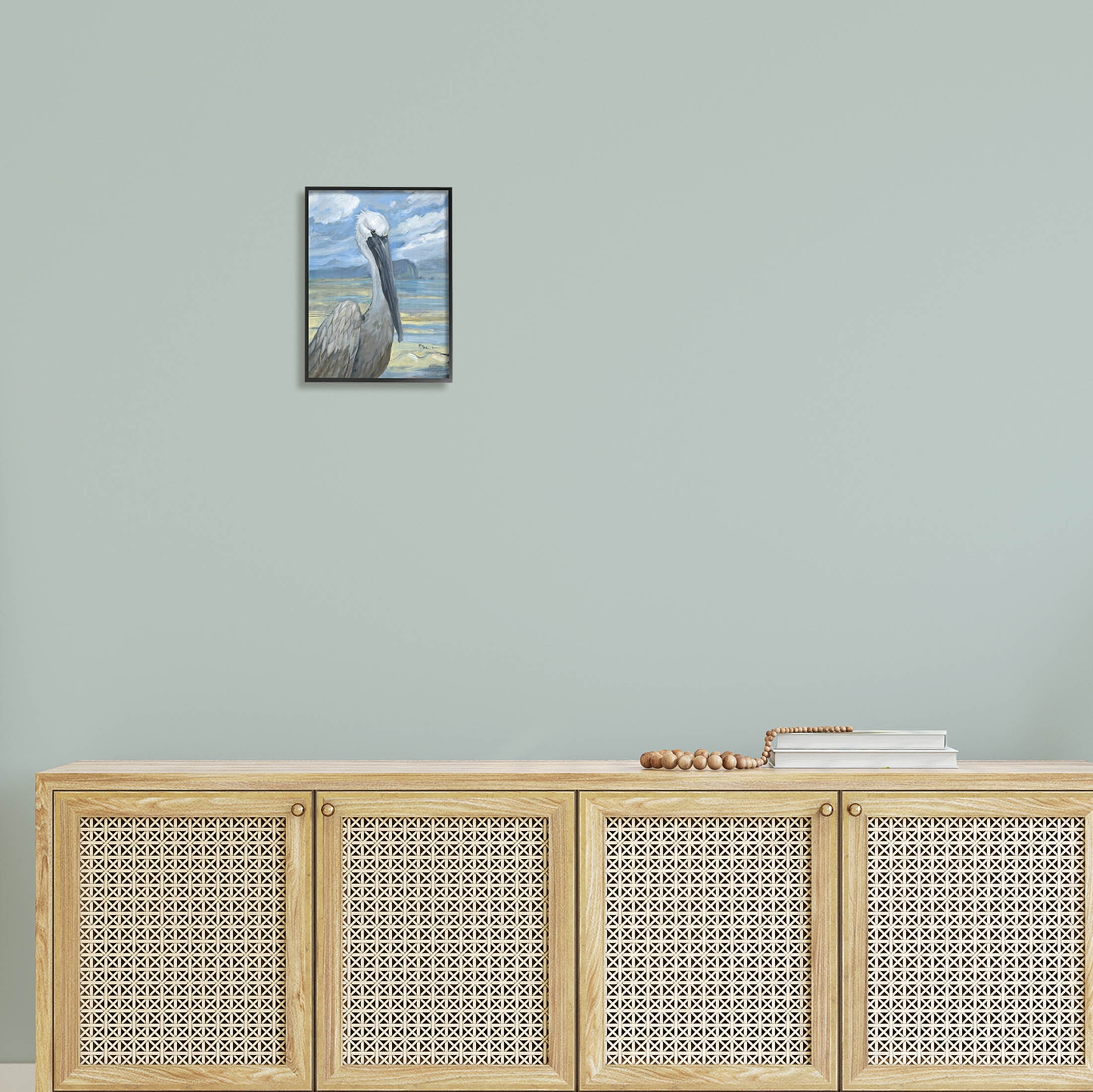 Stupell Industries Salty Pelican Cloudy Coastal beach Painting Black Framed Art Print Wall Art, Design by Paul Brent