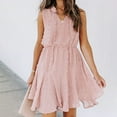 thumbnail image 1 of Yutk Robe de Maternité en Liquidation Femme Chiffon à Pompon Col en V Uni Sans Manches à Cordon Robe Courte Rose G, 1 of 6