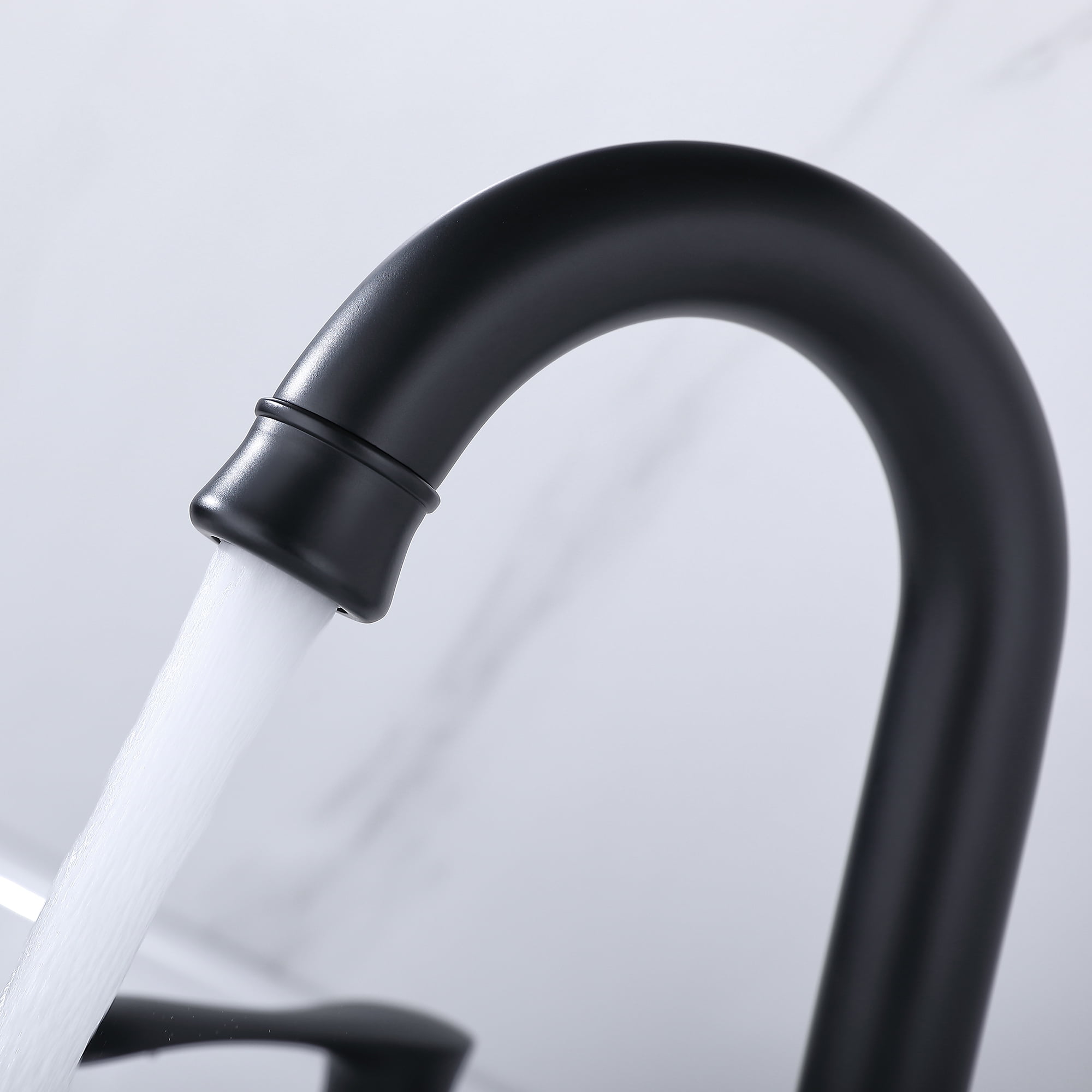 Adorer 3 Hole Bathroom Faucet with Pop-up Drain, 360 Degree Swivel Spout 2 Handle 8 inch Matte Black Widespread Bathroom Sink Faucet, Basin Faucet Mixer Taps