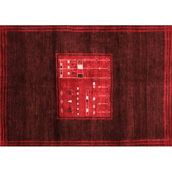 Ahgly Company Indoor Rectangle Abstract Red Contemporary Area Rugs, 8' x 10'