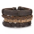 thumbnail image 1 of Juego de 4 pulseras trenzadas de cuero negro y marrón con cuentas de madera CHAO, 1 of 5