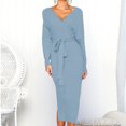 thumbnail image 6 of Bigersell Dresses for Women 2024 Elegant Summer Female V-Neck Long Sleeve Midi Wrap Dress Style D-66 A Line Dresses Ladies Plus Size Summer Dresses , Light Blue XXL, 6 of 7