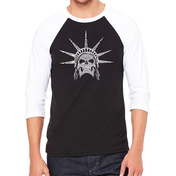 Men's Raglan Baseball Word Art T-shirt - Freedom Skull