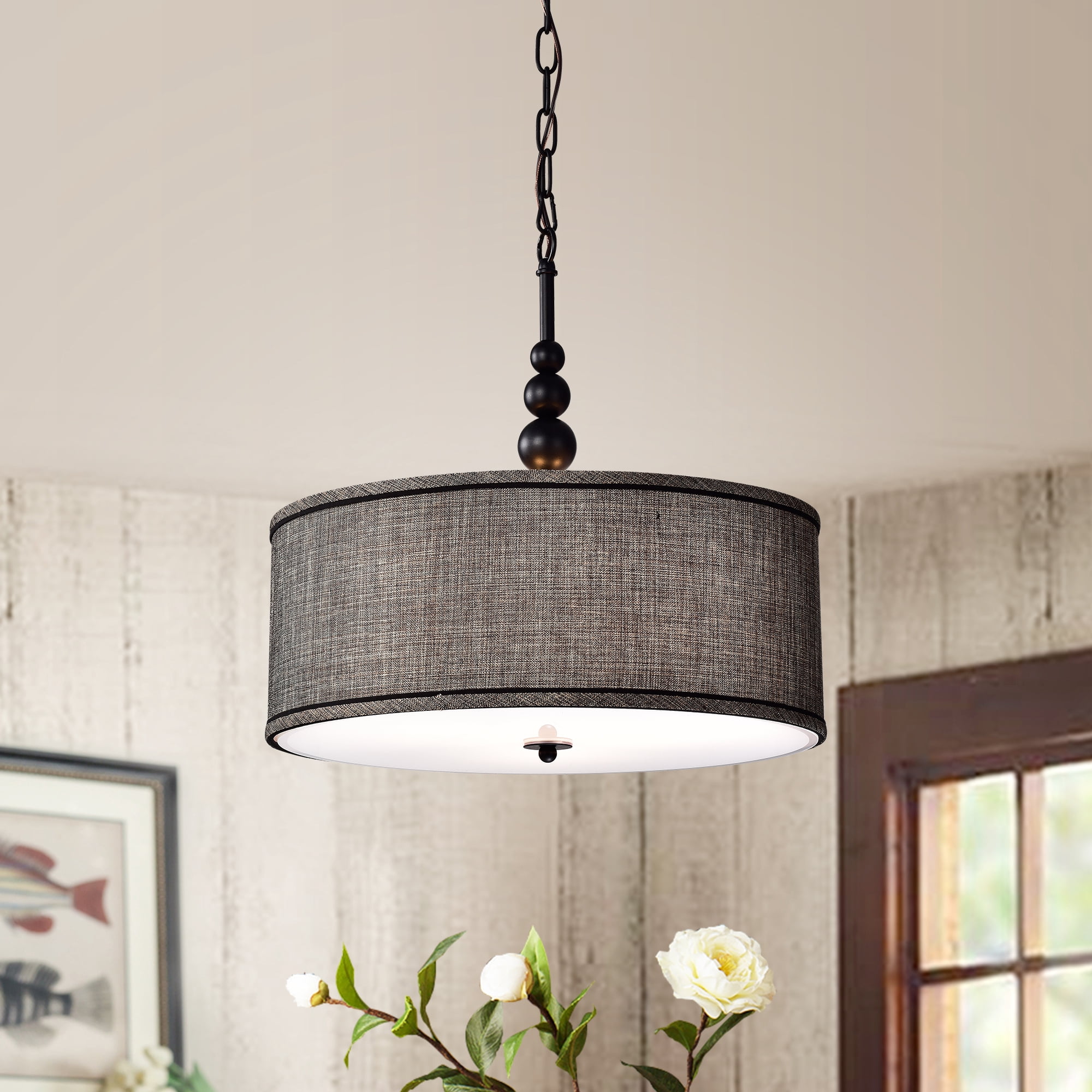 Warehouse of Tiffany Penelope Woven Black 18-inch Drum Pendant Lamp