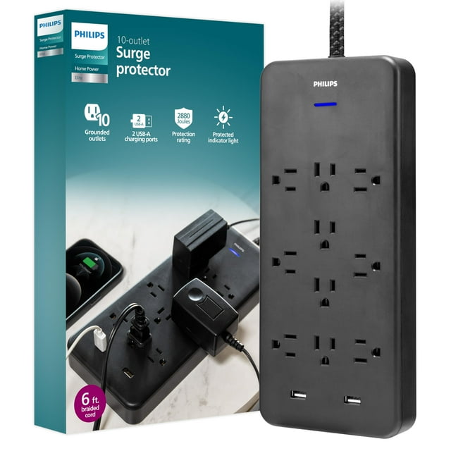 Regleta de alimentación con protector contra sobretensiones Philips EZfit de 10 salidas SPP3403B/37