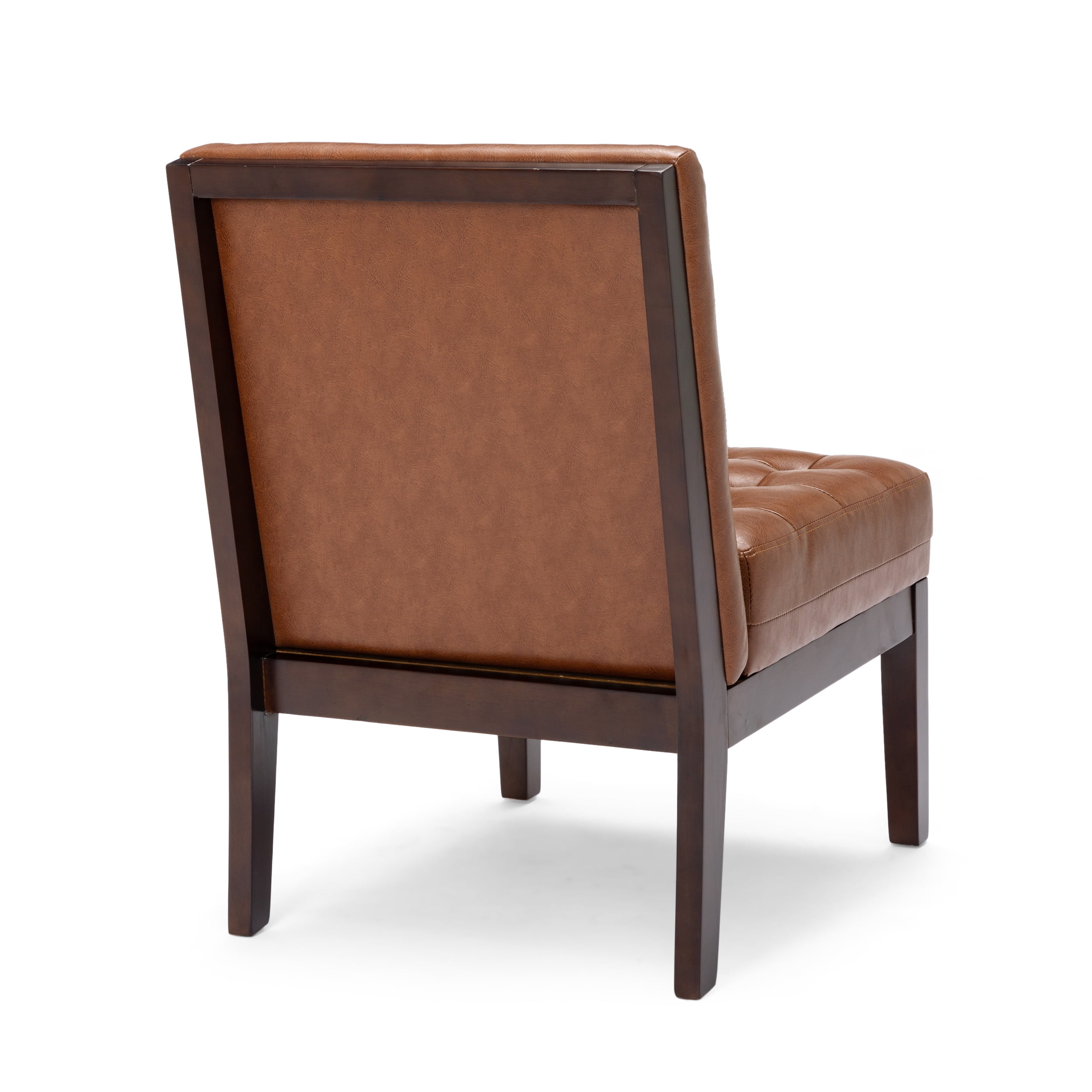 Noble House Voll Tufted Faux Leather Accent Chair in Cognac Brown with Rubberwood Espresso Legs