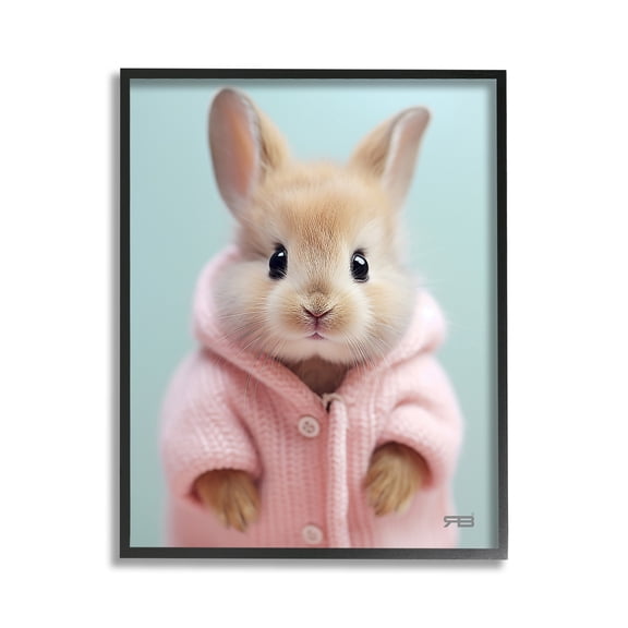 Stupell Industries Bunny in Cozy Sweater Animals & Insects Painting Black Framed Art Print Wall Art, 11 x 14